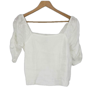 Rachel Zoe 100% linen puff poof sleeve  smocked top blouse white large